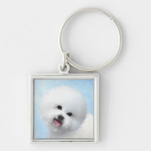 Porte-clés Peinture Bichon Frisé - Art de Chien Original Mign