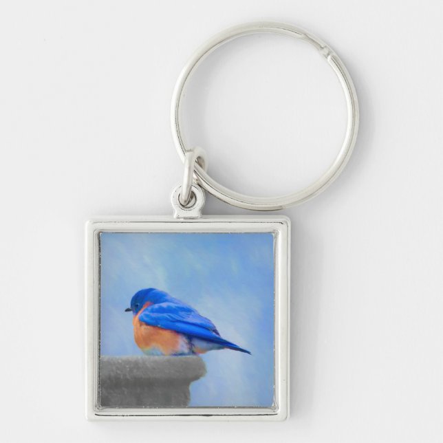 Porte-clés Peinture Bluebird - Art original pour oiseaux (Devant)