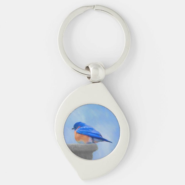 Porte-clés Peinture Bluebird - Art original pour oiseaux (Devant)