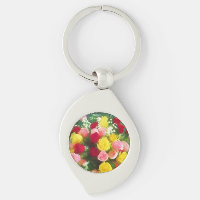 Porte-clés Peinture Bouquet Rose - Jolie Art Fleur Originale (Devant)