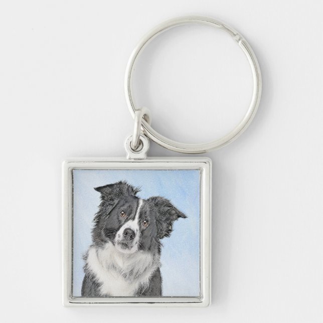Porte-clés Peinture Collie Bordure - Joli art original chien (Devant)