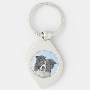 Porte-clés Peinture Collie Bordure - Joli art original chien