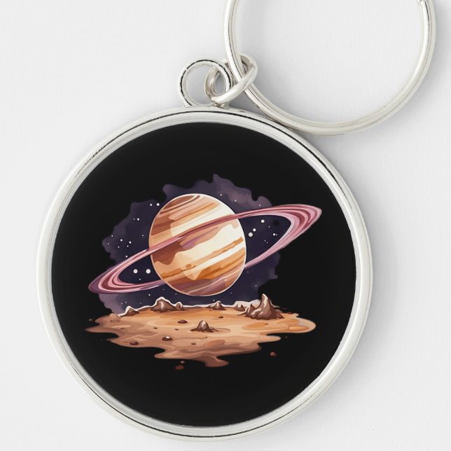 Porte-clés Peinture d'aquarelle de la planète Saturne (Devant)