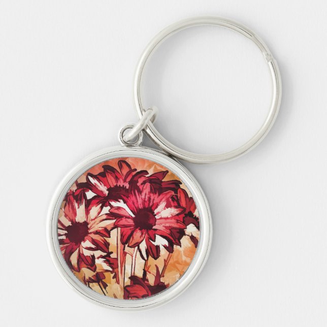 Porte-clés Peinture d'art rustique à fleurs rouges (Devant)