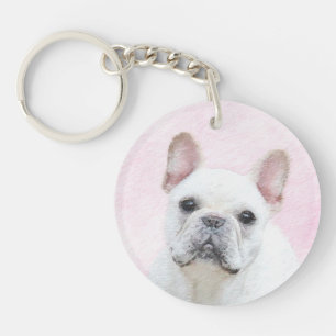Porte-clés Peinture de Bouledogue Français (Crème/Blanc) - Ar