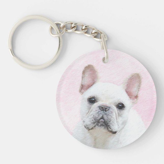 Porte-clés Peinture de Bouledogue Français (Crème/Blanc) - Ar (Devant)