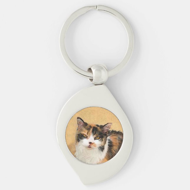 Porte-clés Peinture de chat calico - Art de chat original mig (Devant)