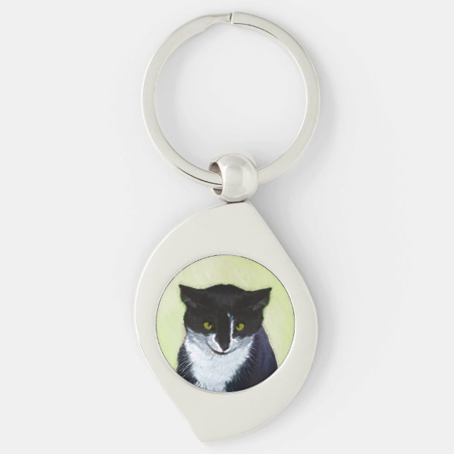 Porte-clés Peinture de chat Tuxedo - Cute Original Cat Art (Devant)