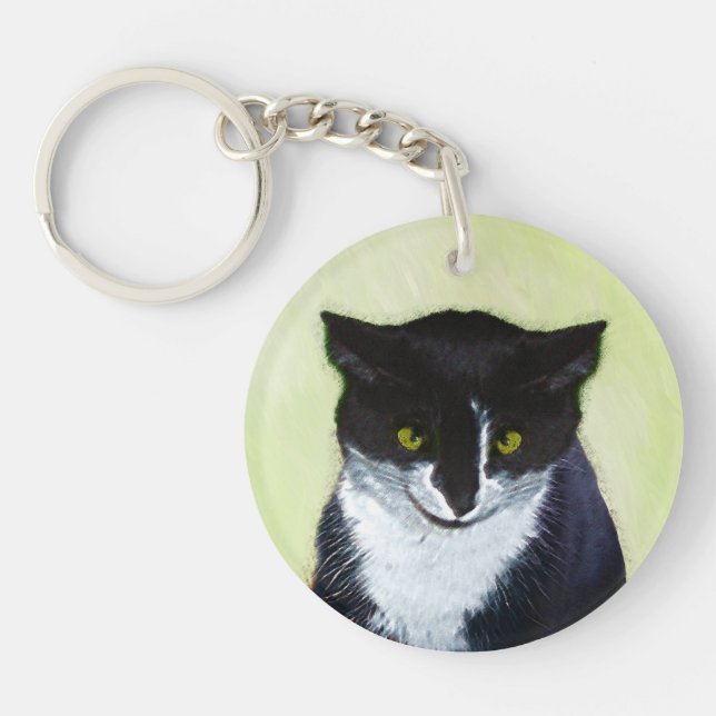 Porte-clés Peinture de chat Tuxedo - Cute Original Cat Art (Devant)