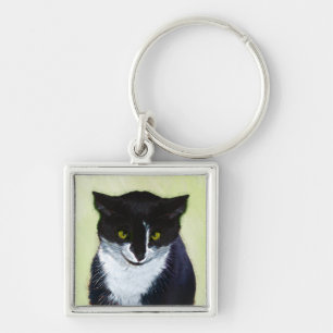 Porte-clés Peinture de chat Tuxedo - Cute Original Cat Art