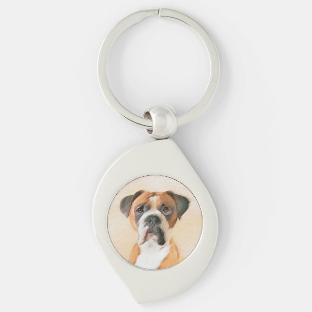 Porte-clés Peinture de chien Boxer originale non rognée, Art  (Devant)