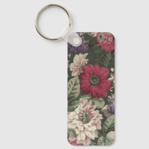 Porte-clés Peinture de fleurs vintage rouge rose bleu blanc