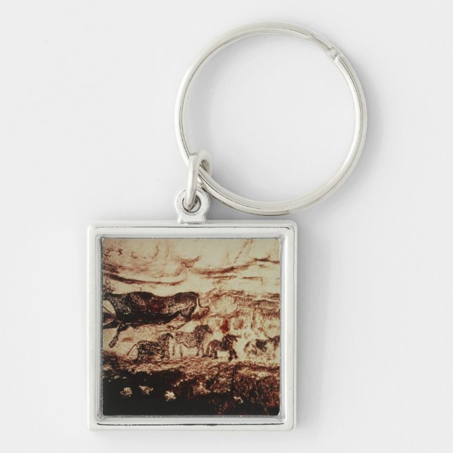 Porte-clés Peinture de roche d'une vache à saut (Devant)