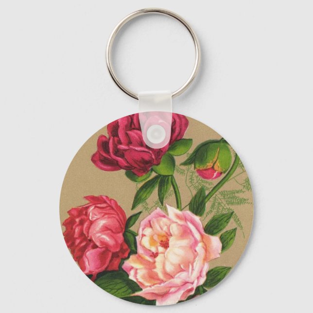 Porte-clés Peinture de roses roses et rouges (Recto)