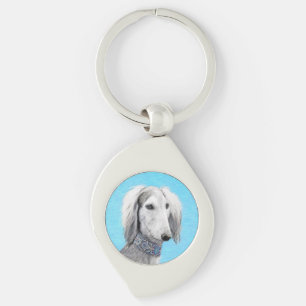 Porte-clés Peinture de Saluki (Argent) - Joli art original de