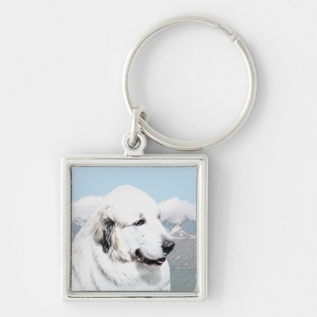 Porte-clés Peinture des Pyrénées - Art original du chien (Devant)