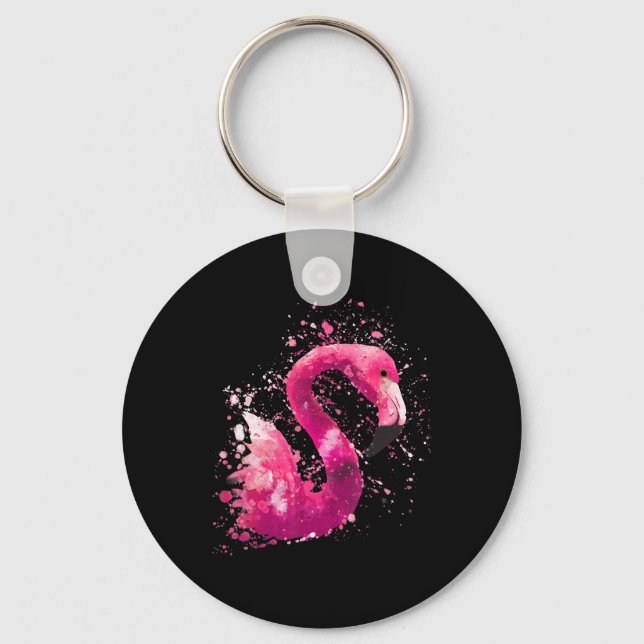 Porte-clés Peinture | Flamant rose Rose Aquarelle Peinture Ca (Recto)