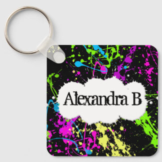 Porte-clés Peinture fraîche Retro Neon Splatter sur noir