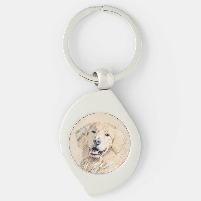 Porte-clés Peinture Golden Retriever - Joli art original chie (Devant)