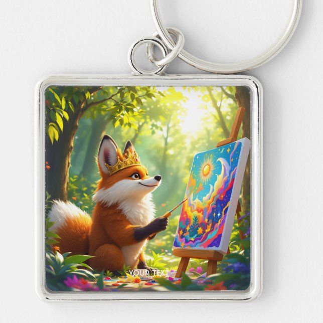 Porte-clés Peinture Imaginaire mignonne King Fox (Devant)