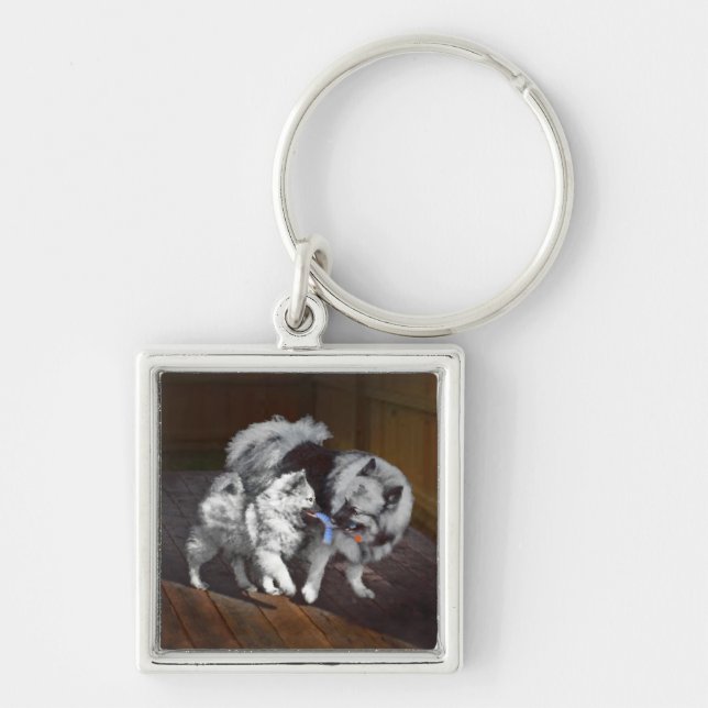 Porte-clés Peinture Keeshond Playtime - Jolie art original ch (Devant)