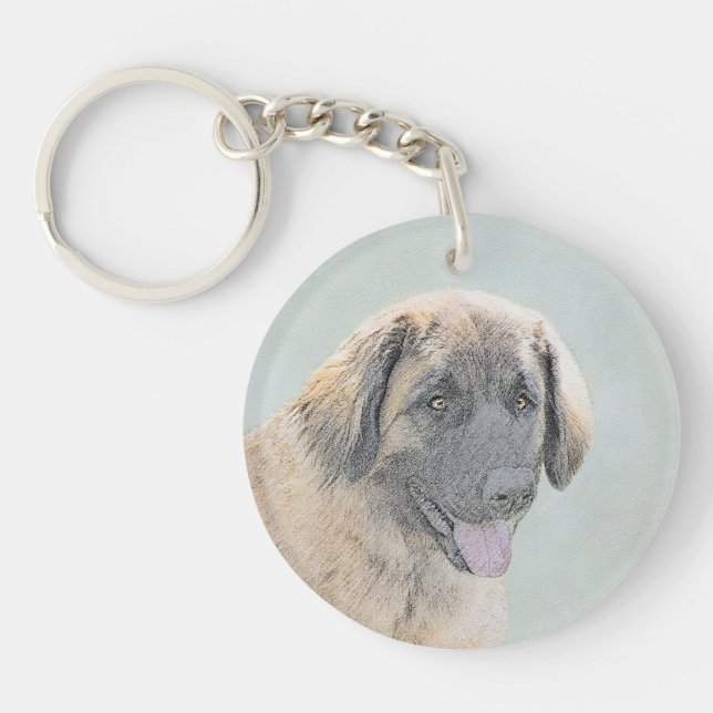 Porte-clés Peinture Leonberger - Joli art original chien (Devant)