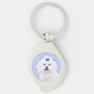 Porte-clés Peinture maltaise - Joli art original de chien