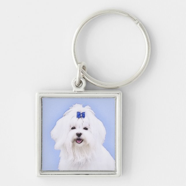 Porte-clés Peinture maltaise - Joli art original pour chien (Devant)