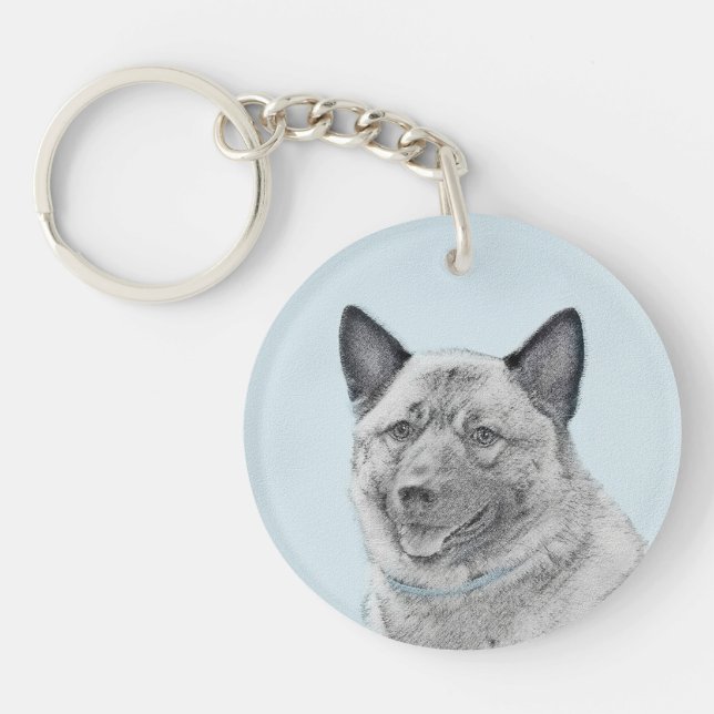 Porte-clés Peinture norvégienne Elkhound - Art original Chien (Devant)