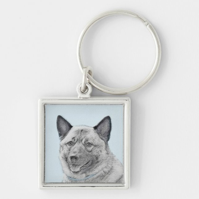 Porte-clés Peinture norvégienne Elkhound - Art original Chien (Devant)