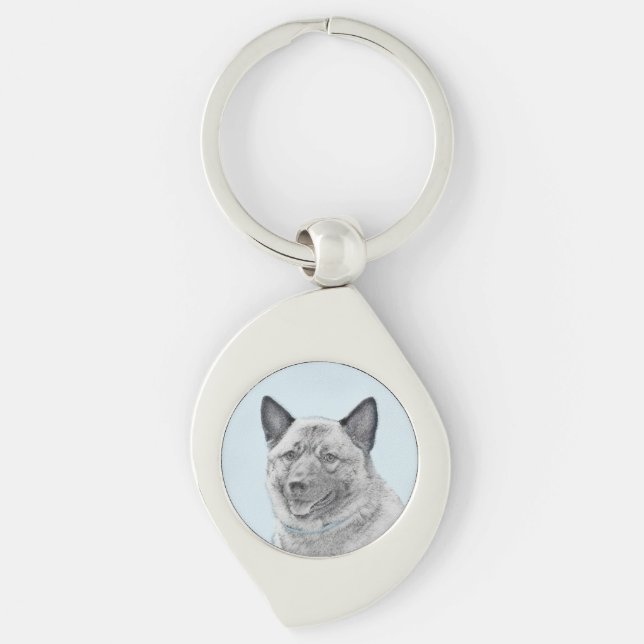 Porte-clés Peinture norvégienne Elkhound - Art original Chien (Devant)
