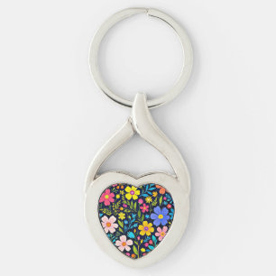 Porte-clés Peinture numérique florale motif fleurs