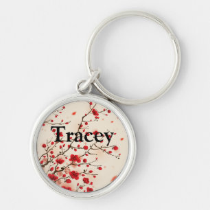 Porte-clés Peinture orientale de style, fleur de prune au