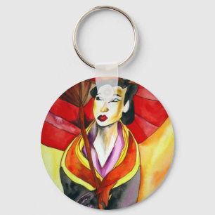 Porte-clés peinture originale d'art Geisha