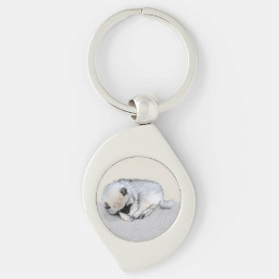 Porte-clés Peinture originale de chiot Keeshond endormi Art o