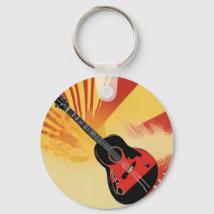 Porte-clés Peinture Pop Art Guitare Illustration Vintage Retr