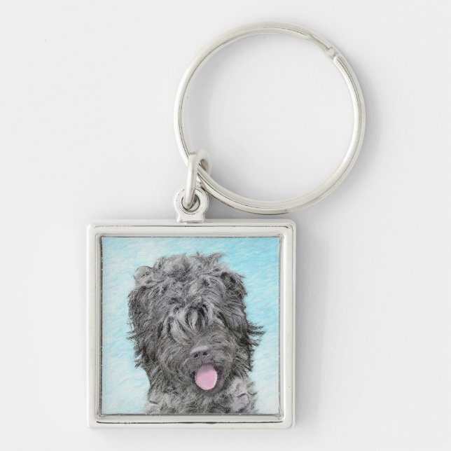 Porte-clés Peinture russe Terrier noir - Chien original migno (Devant)