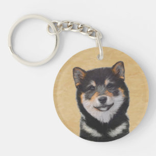 Porte-clés Peinture Shiba Inu (Noir et Tan) - Art Chien