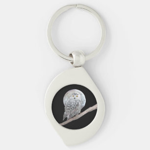 Porte-clés Peinture sur la Chouette neigeuse et la Lune - Art