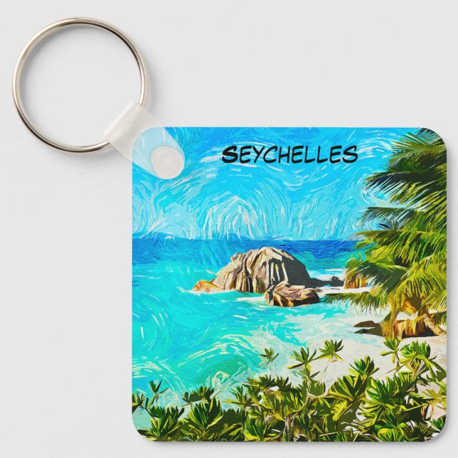 Porte-clés Peinture tropicale aux Seychelles – Île vibrante  (Recto)