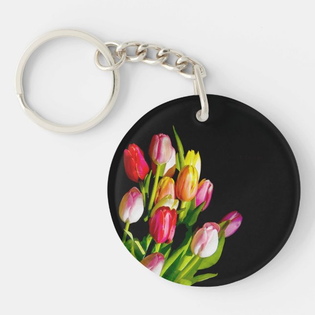 Porte-clés Peinture tulipe - Art floral original (Devant)