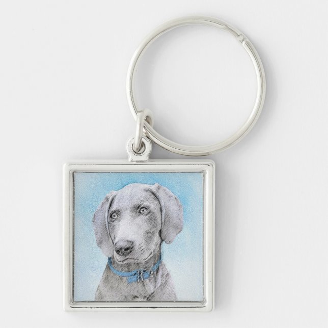 Porte-clés Peinture Weimaraner - Joli art original chien (Devant)