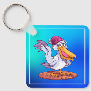 Porte-clés Pélican de Noël dessinée à la main de style cartoo