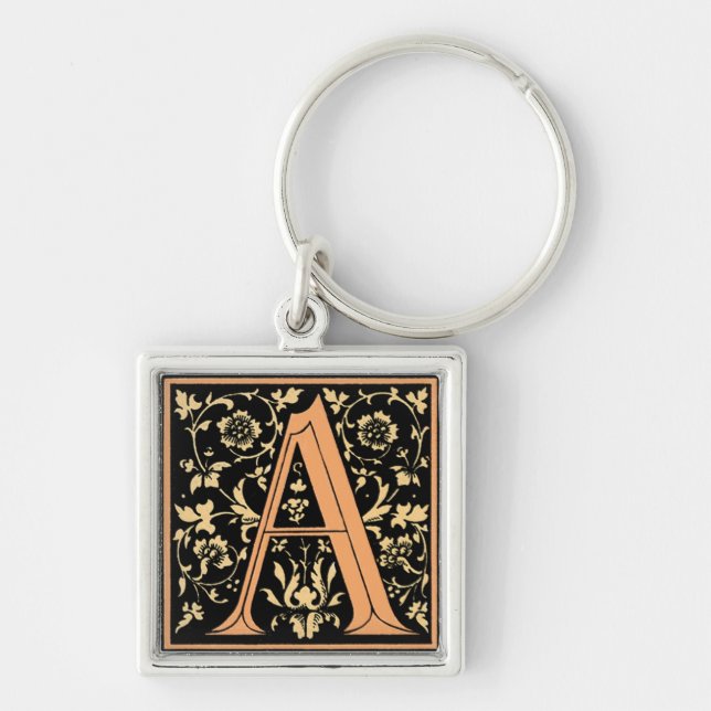 Porte-clés Pendentif lettre ‘A’ noir et or (Devant)