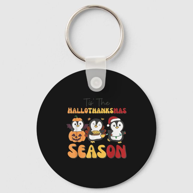Porte-clés Penguin Christmas Halloween Tis' The Hallothanksma (Recto)