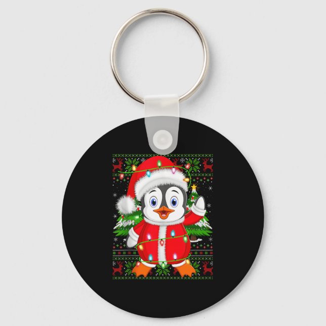 Porte-clés Penguin Christmas Lights Santa Costume Ugly Xmas S (Recto)