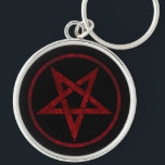 Porte-clés Pentagram Red Devil<br><div class="desc">Pentagramme rouge,  inversé,  texturé en cercle,  sur arrière - plan noir. Symbole occulte 666</div>