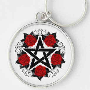 Porte-clés Pentagramme aux roses rouges