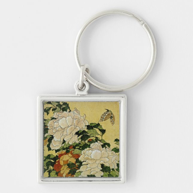 Porte-clés Peonies et papillon (Devant)