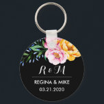 Porte-clés Peonies Fleur Printemps Mariage Monogramme<br><div class="desc">Cette vintage et rustique pivoine rose et jaune, illustration de fleur aquarelle est parfaite pour mariage, douche nuptiale, fête de fiançailles et fête d'anniversaire en faveur. Obtenez ce design floral chic et élégant pour votre mariage de printemps en plein air, dans la campagne ou dans un jardin botanique romantique. Personnalisez...</div>